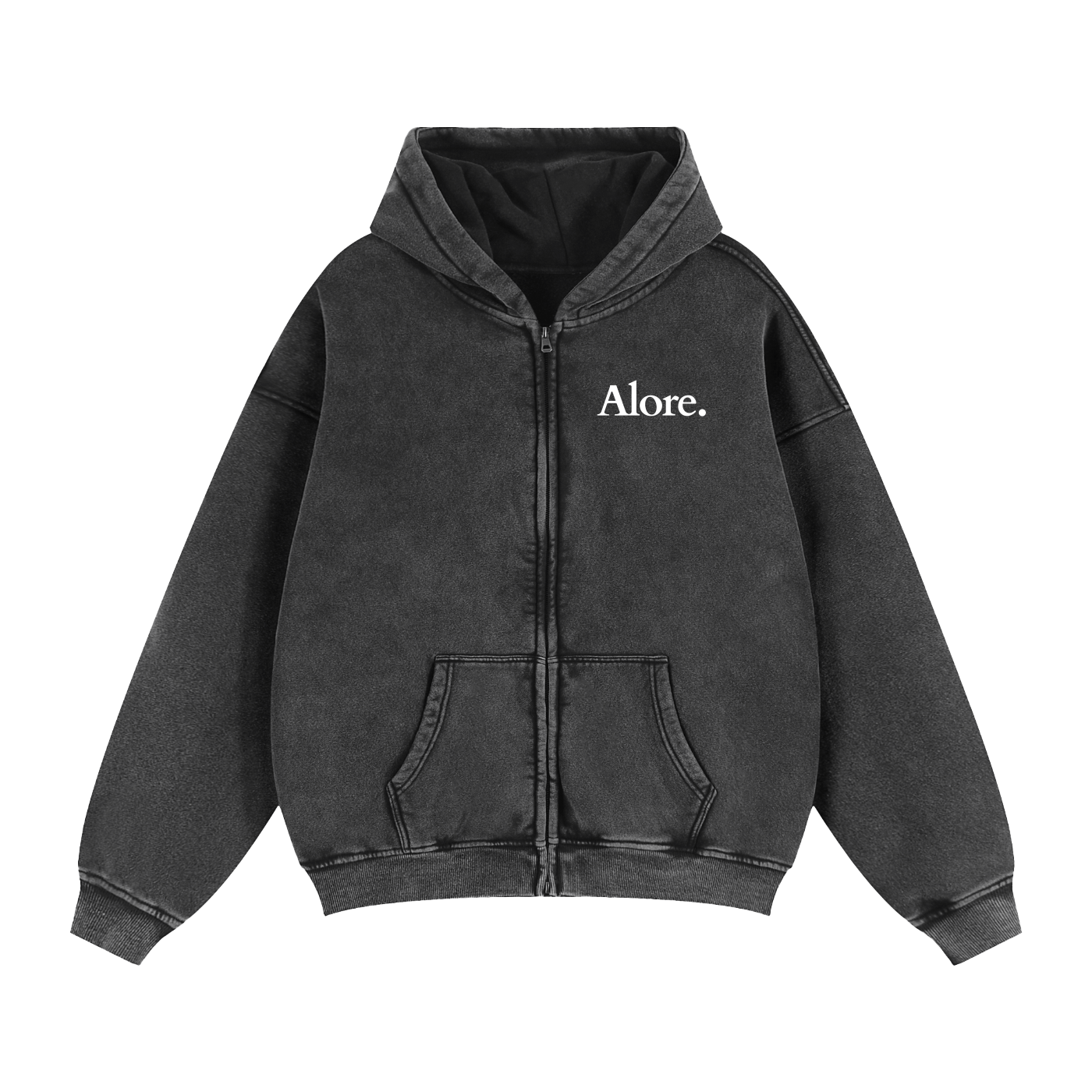 Grey Washed 'Ana' Zip-Through Hoodie - Oversized