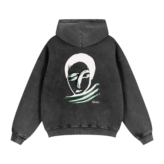 Grey Washed 'Ana' Zip-Through Hoodie - Oversized