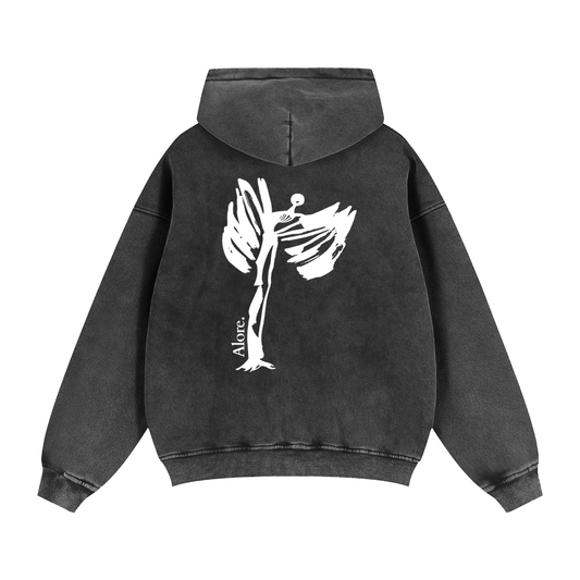 Grey Washed 'Angel' Zip-Through Hoodie - Oversized